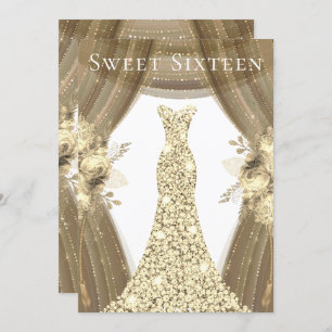 Golden Sparkle Dress & Blume Sweet 16 Party Einladung