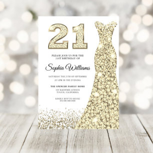 Golden Sparkle Glitzer Dress 21. Geburtstag Party Einladung