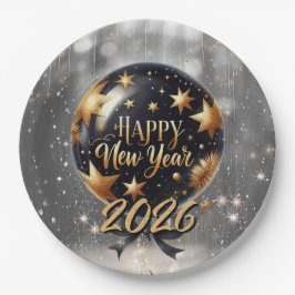 Golden Sparkle New Year Balloon with 2026 Glow Pappteller