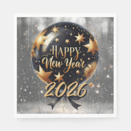 Golden Sparkle New Year Balloon with 2026 Glow Serviette