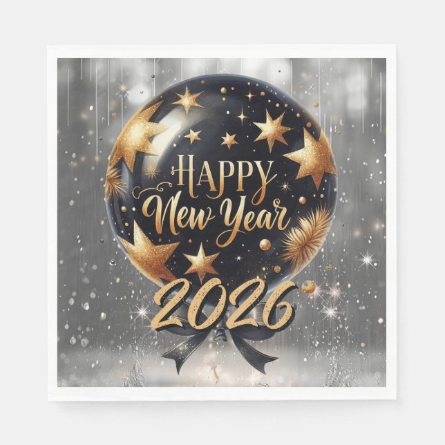 Golden Sparkle New Year Balloon with 2026 Glow Serviette (Vorderseite)