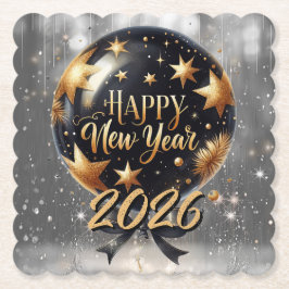Golden Sparkle New Year Balloon with 2026 Glow Untersetzer
