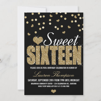 Golden Sparkle Sweet 16 Party Einladungen