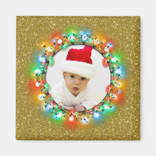 Golden Sparkle Weihnachtsbrille Rahmen mit Foto Magnet