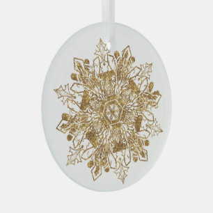 Golden Sparkling Snowflake Weihnachtsglas Ornament Aus Glas