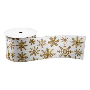 Golden Sparkling Snowflakes Frohe Weihnachten Satinband
