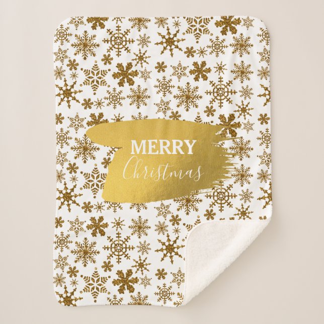 Golden Sparkling Snowflakes Frohe Weihnachten Sherpadecke (Vorderseite)