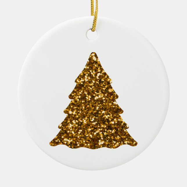 Golden Sparkling Weihnachtsbaum Keramik Ornament (Vorne)