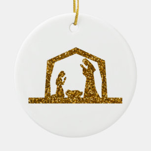Golden Sparkling Weihnachtskrippen Keramik Ornament