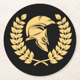 Golden Spartan Helmet mit Laurel Wreath Runder Pappuntersetzer