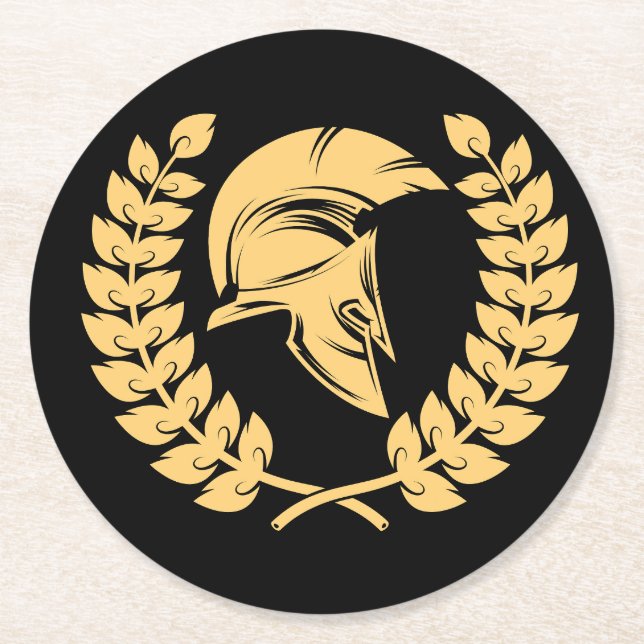 Golden Spartan Helmet mit Laurel Wreath Runder Pappuntersetzer (Vorderseite)