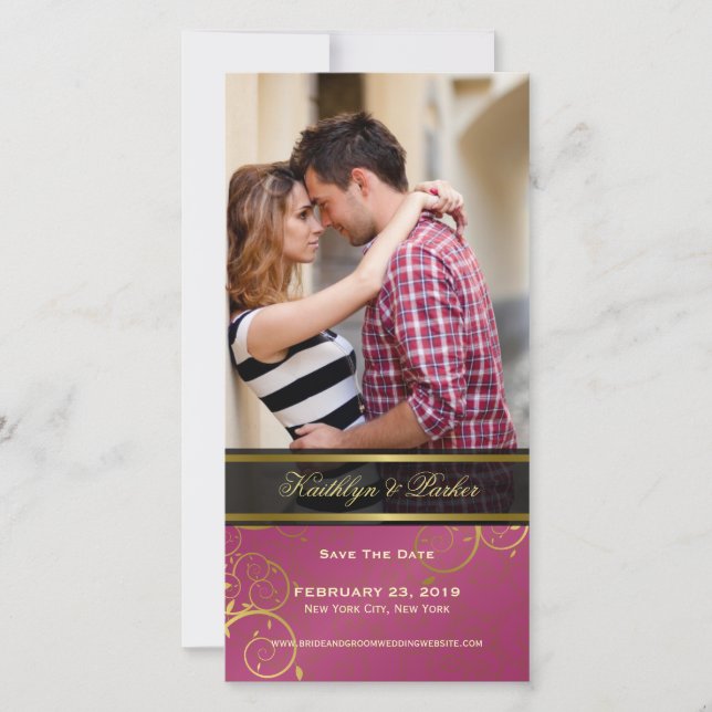 Golden Spiral Vines Chic Rosa Elegantes Foto Save The Date (Vorderseite)