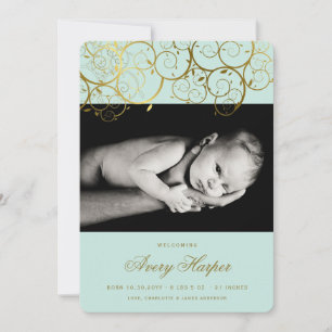 Golden Spirals Baby Boy Foto Geburtserklärung Ankündigung