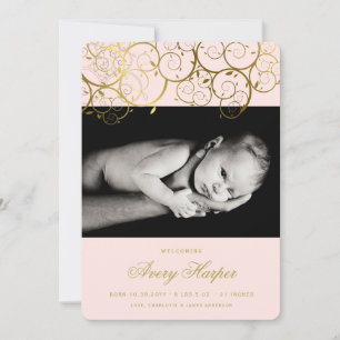 Golden Spirals Baby Girl Foto Geburtserklärung Ankündigung