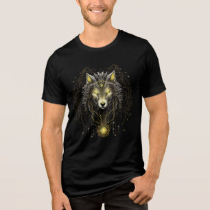 Golden Spirit Wolf – Sacred Geometry Art Tri-Blend Shirt