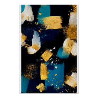 Golden Splash Abstract — Marineblau und goldene Te Poster