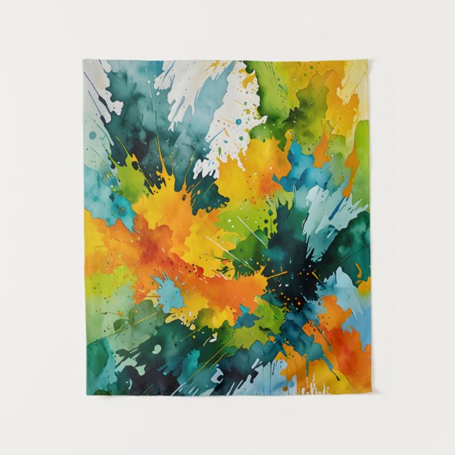 Golden Splash & Emerald Waves Wandteppich (Vorderseite)