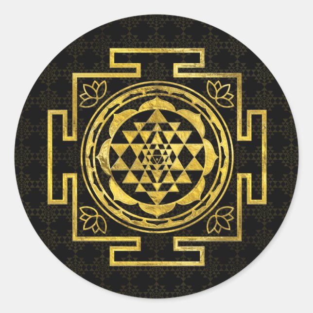 Golden Sri Yantra / Sri Chakra Runder Aufkleber (Vorderseite)