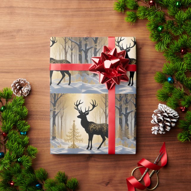 Golden Stag in the Winterlight Forest Geschenkpapier (Feiertagsgeschenk)