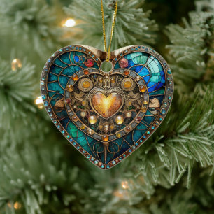 Golden Stained Glass Heart Steampunk-Serie Keramik Ornament