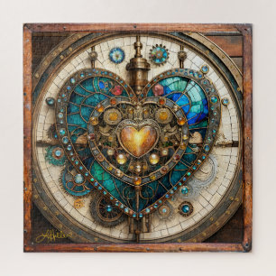 Golden Stained Glass Heart Steampunk-Serie Puzzle