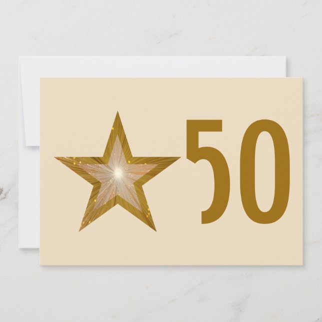 Golden Star "50" Einladung Creme (Vorderseite)