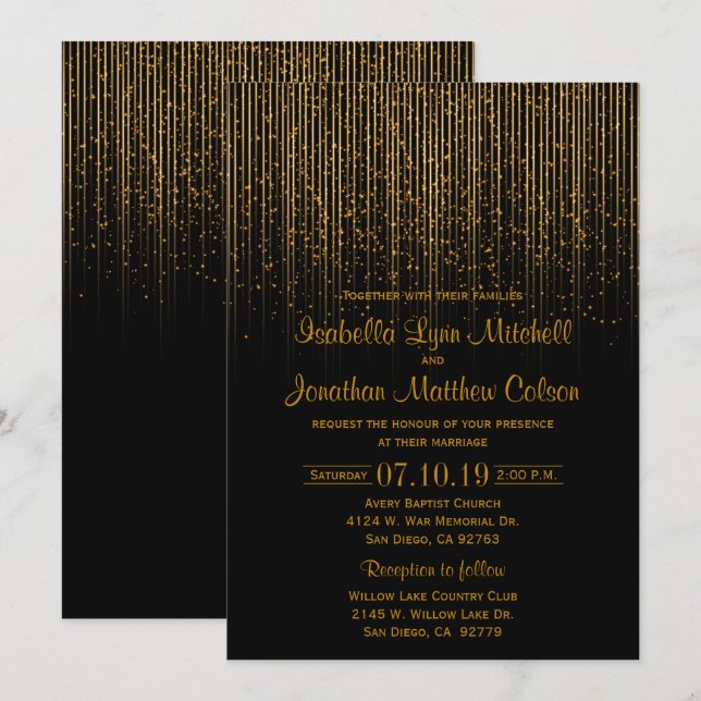 Golden Star Dusche und Black Wedding Design Einladung (Vorne/Hinten)