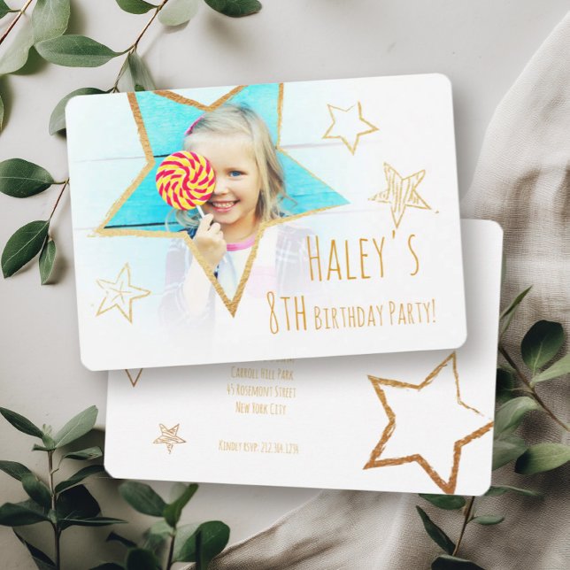 Golden Star Fun Foto Geburtstagsparty Einladung (Von Creator hochgeladen)