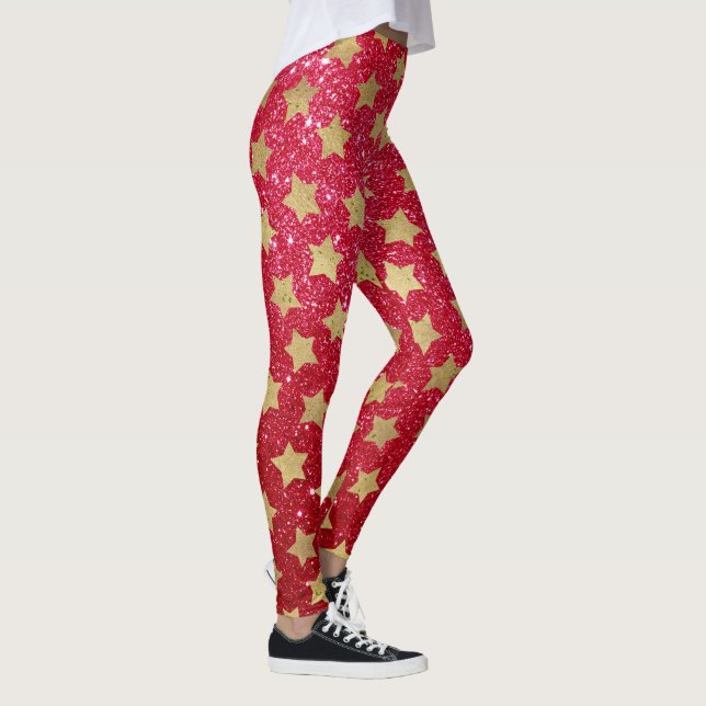Golden Star Pattern, Weihnachten, Glitzer Leggings (Rechts)