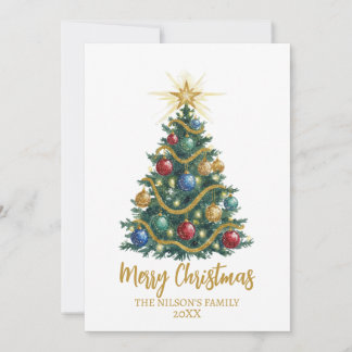 Golden Star watercolor Christmas Tree Card Feiertagskarte