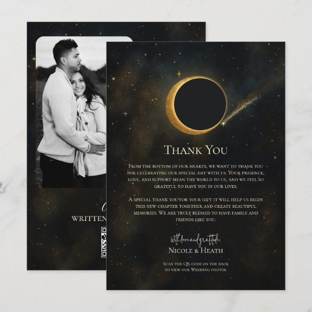 Golden Stardust Eclipse Celestie Vielen Dank Einladung (Vorne/Hinten)