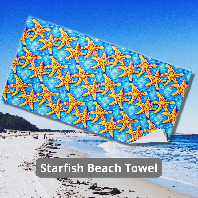 Golden Starfish auf Blue Strandtuch (Von Creator hochgeladen)