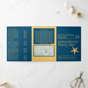 Golden Starfish, Beauty Salon Tri-Fold Flyer Dreifach Gefaltete Einladung