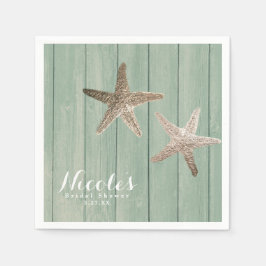 Golden Starfish & Holz Elegantes Beach Custom Part Serviette