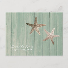 Golden Starfish & Wood Eleganter Strand Save the D Ankündigungspostkarte