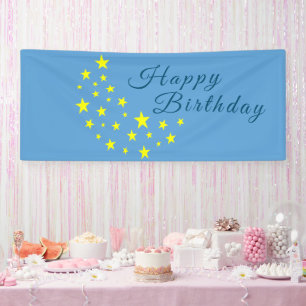 Golden Starry Moon on Picton Blue Happy Birthday Banner
