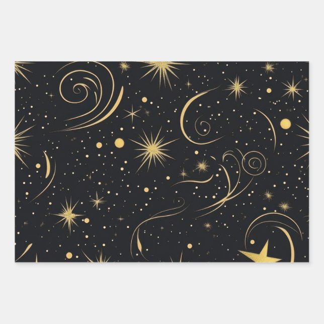 Golden Starry Wrap Geschenkpapier Set (Vorderseite)