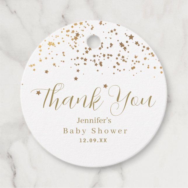 Golden Stars Baby Dusche Geschenkanhänger (Vorderseite)