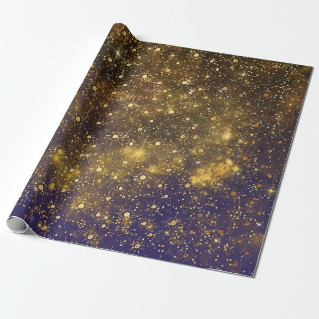 Golden Stars Confetti Celestial Firmament Green Geschenkpapier (Ungerollt)