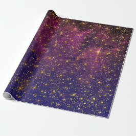Golden Stars Confetti Celestial Firmament Pink Geschenkpapier