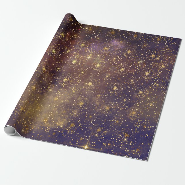 Golden Stars Confetti Celestial Galaxy Geschenkpapier (Ungerollt)