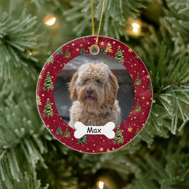 Golden Stars Custom Pet Puppy Dog Foto Keramik Ornament (Baum)