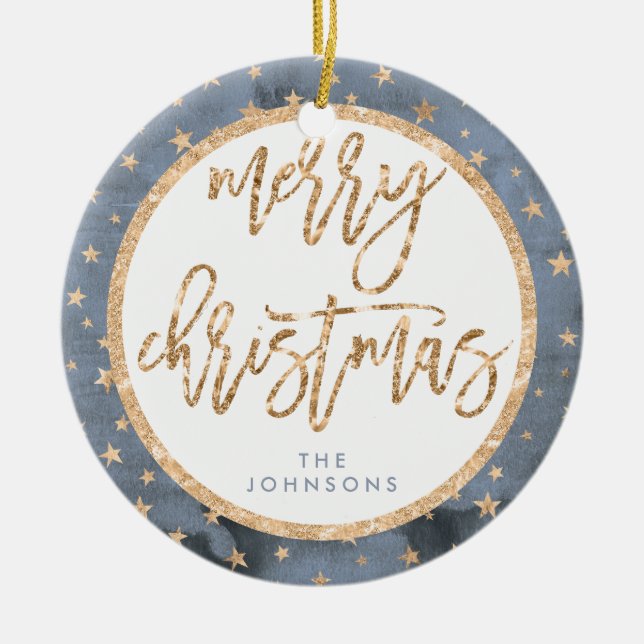 Golden Stars Frohe Weihnachtsfeier Keramik Keramikornament (Vorne)