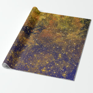 Golden Stars Galaxy Celestial Firmament Mustard Geschenkpapier