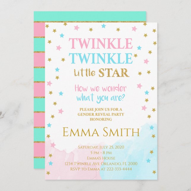 Golden Stars Little Star Gender Offenlegung Einlad Einladung (Vorne/Hinten)