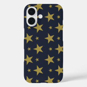 Golden Stars on Navy Blue - Elegant und zeitlos iPhone 16 Hülle