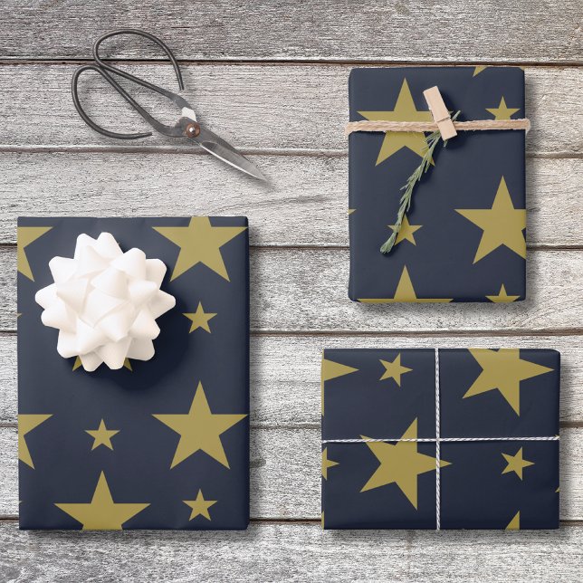 Golden Stars on Navy Blue - Elegant und zeitlos Geschenkpapier Set (Von Creator hochgeladen)