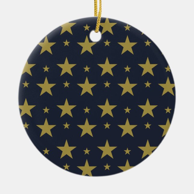 Golden Stars on Navy Blue - Elegant und zeitlos Keramik Ornament (Vorne)