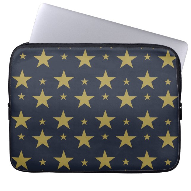 Golden Stars on Navy Blue - Elegant und zeitlos Laptopschutzhülle (Vorderseite)