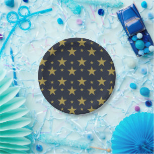 Golden Stars on Navy Blue - Elegant und zeitlos Pappteller